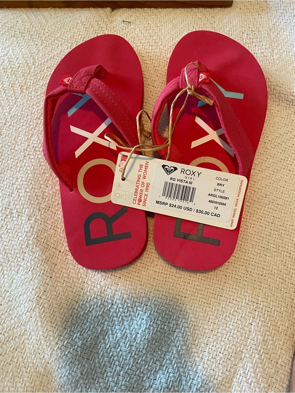 NWT Roxy Kids Hot Pink Logo Flip Flops